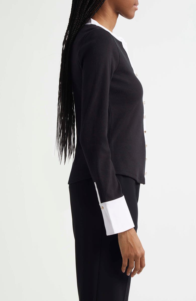 Cinq à Sept Beverly Crystal Button-Up Stretch Cotton Shirt, Alternate, color, Black/ White