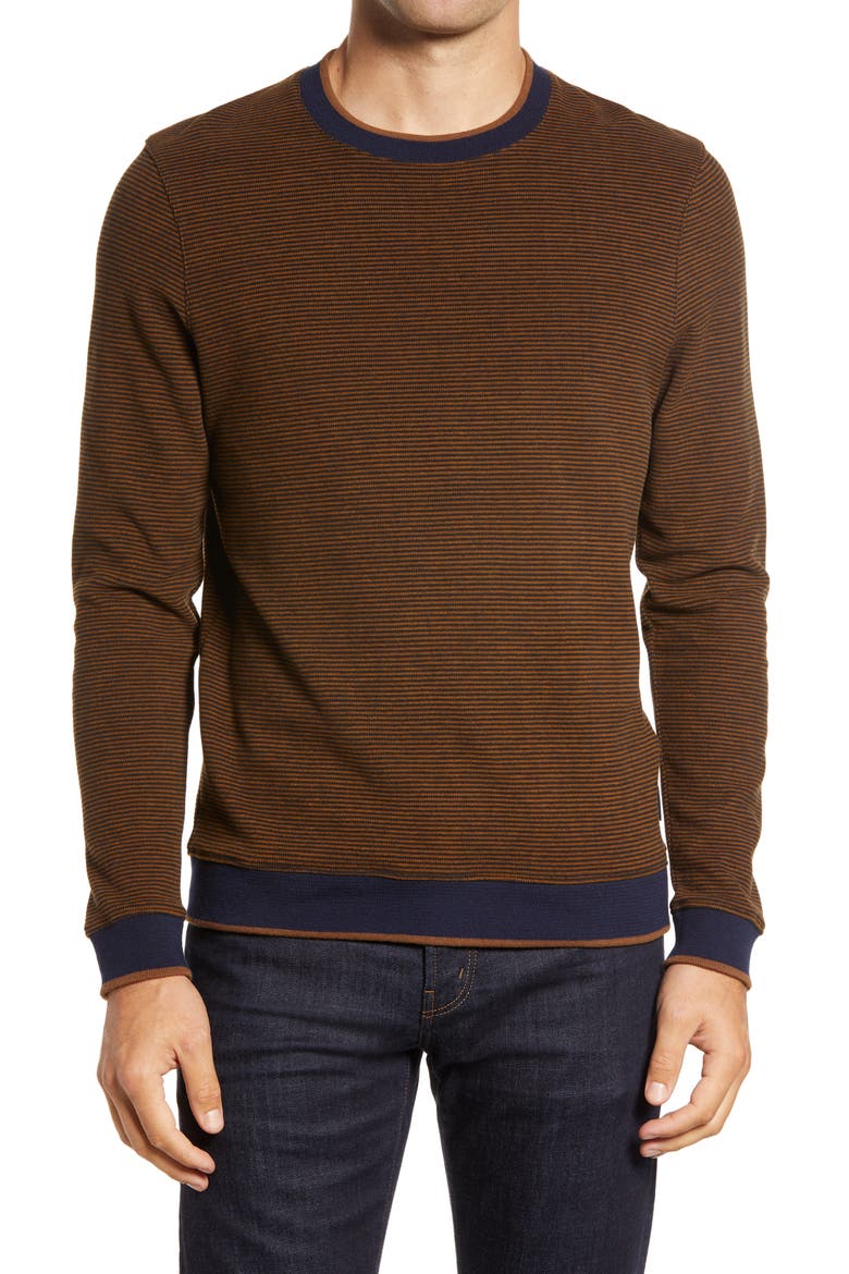Filmed Stripe Pullover, Main, color, DARK TAN