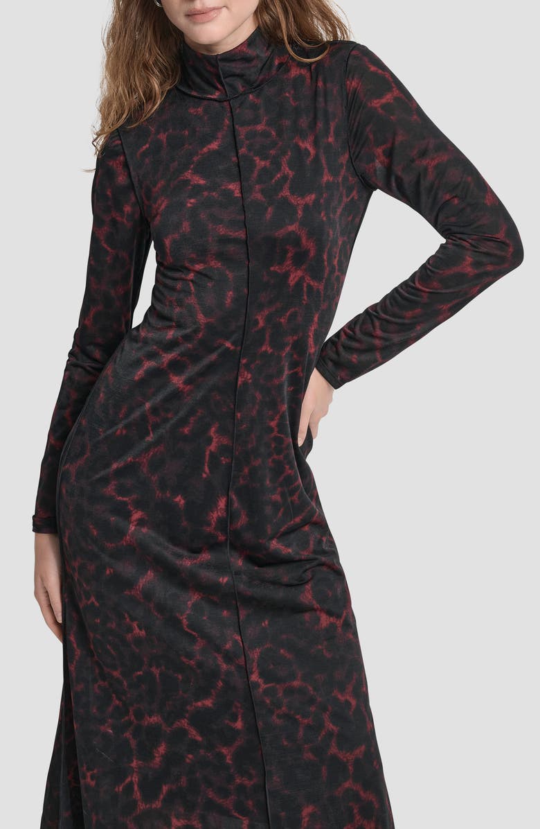 DKNY Seamed Long Sleeve Maxi Dress, Alternate, color, Merlot Cheetah