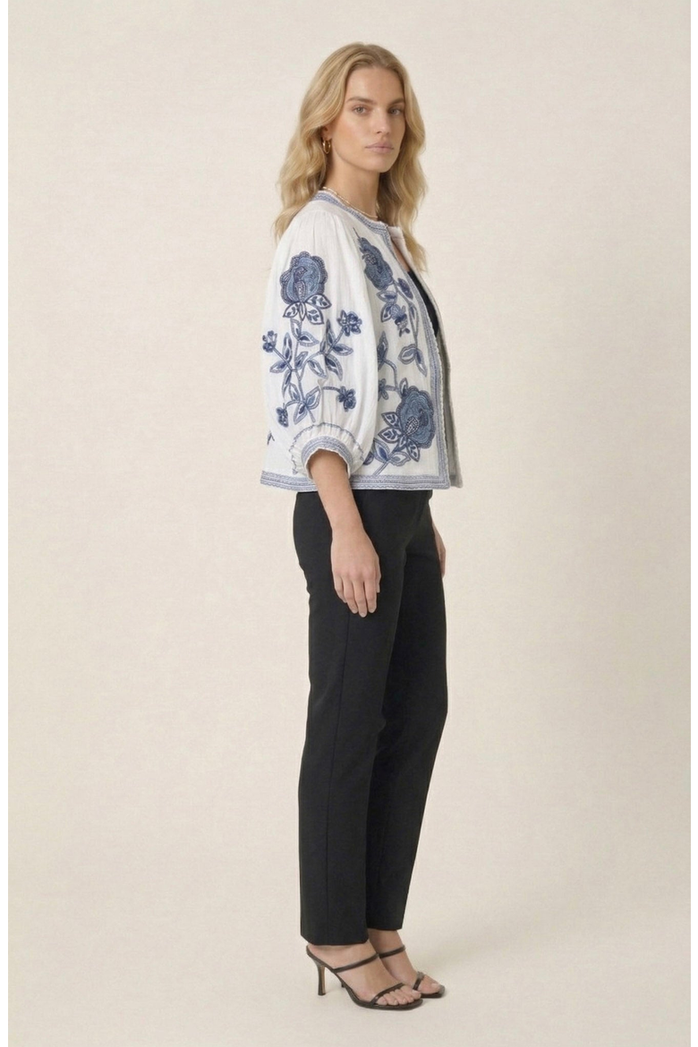 Floral Embroidered Open Front Jacket, Alternate, color, White