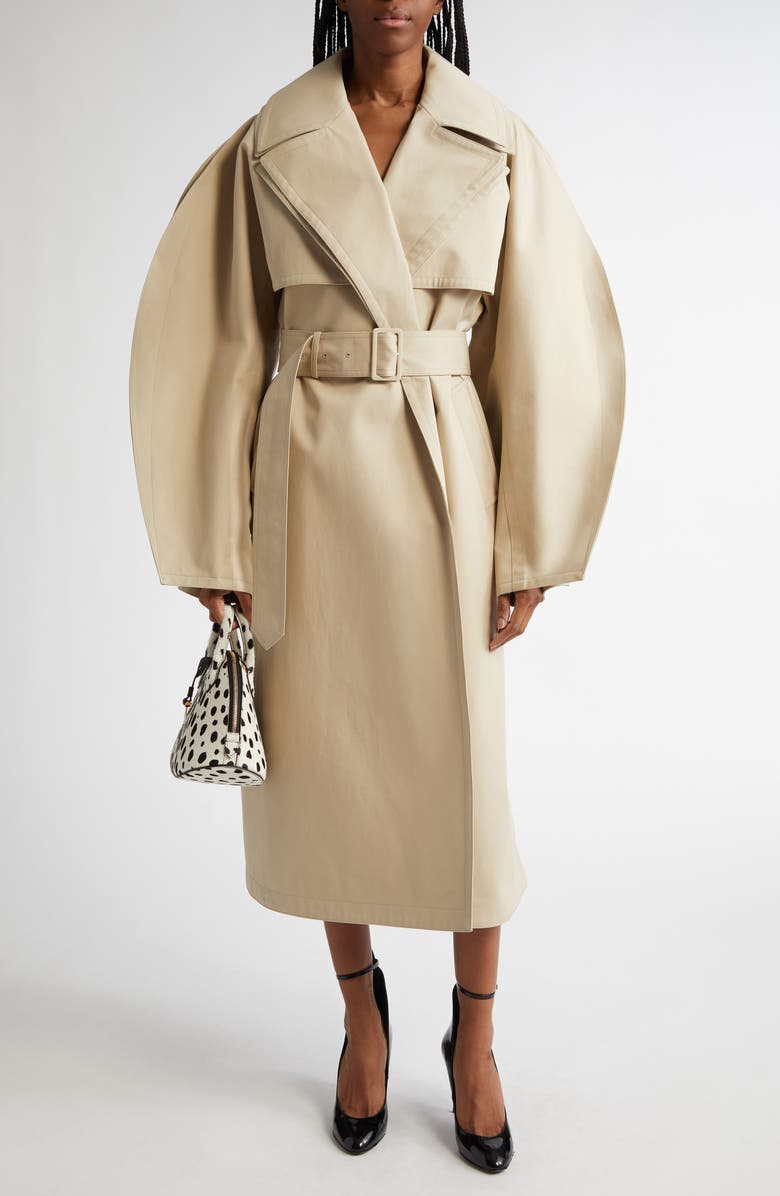 Alaïa Split Sleeve Belted Trench Coat, Main, color, Beige
