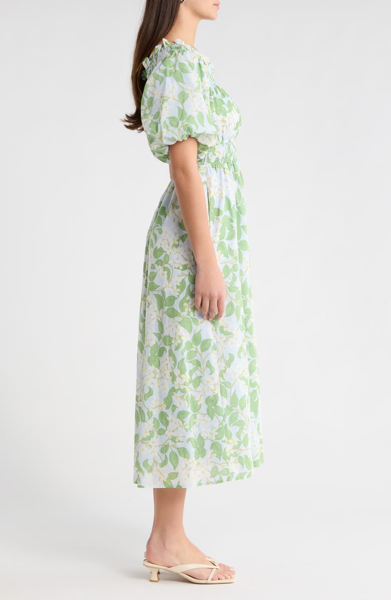 SUGARLIPS Kiany Floral Magna Town Off the Shoulder Cotton Midi Dress, Alternate, color, Light-Blue-Green