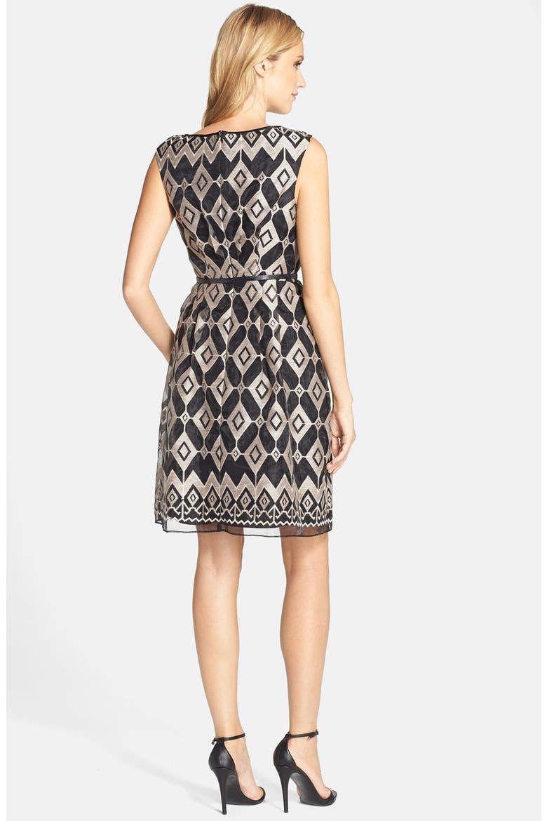 Embroidered Lace Fit & Flare Dress, Alternate, color, BLACK PINK
