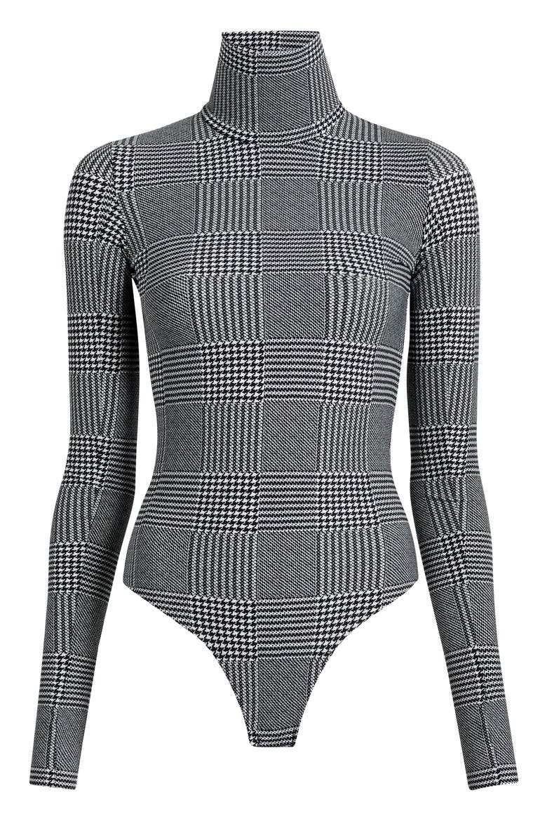 Classic Turtleneck Microfiber Thong Bodysuit, Alternate, color, HOUNDSTOOTH PLAID