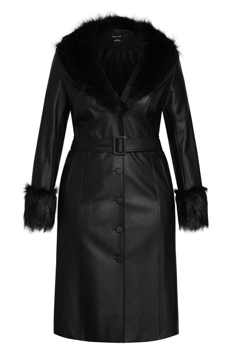 City Chic Spanish Romance Faux Leather Coat with Faux Fur Trim, Alternate, color, 