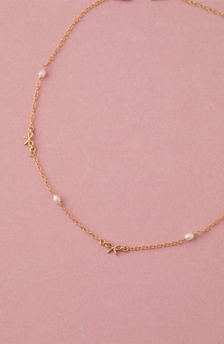 Set & Stones Bow & Freshwater Pearl Station Necklace, Alternate, color, Gold