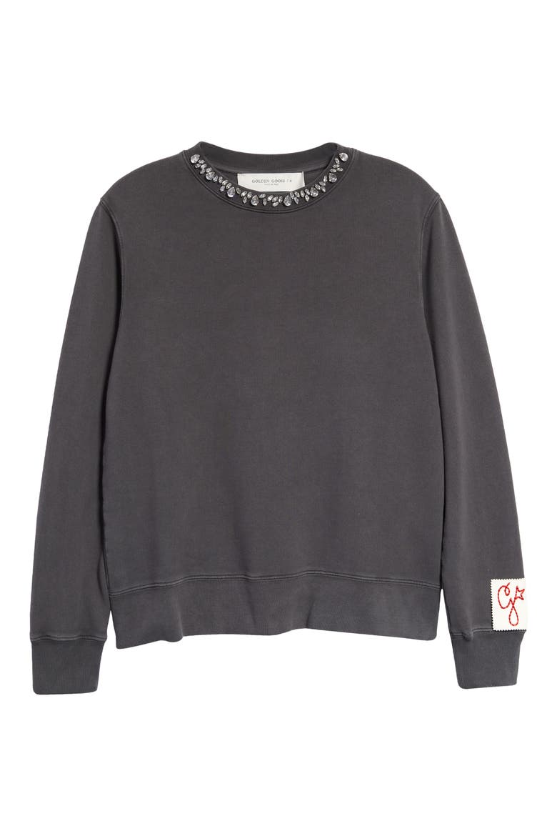 Women's Crystal Embellished Cotton Sweatshirt, Alternate, color, ANTHRACITE