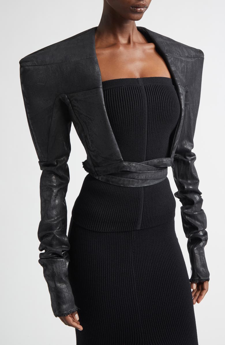 Rick Owens Megacrust Denim Crop Jacket, Alternate, color, Black