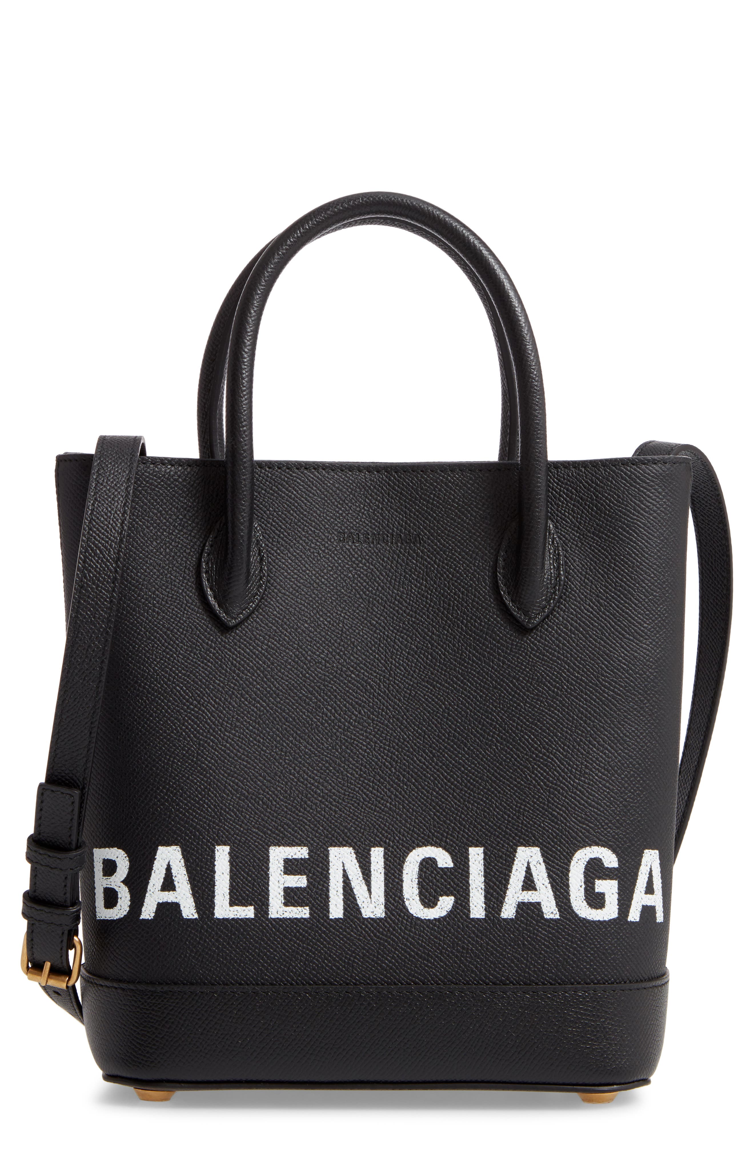 Balenciaga Ville Logo Leather Tote, Main, color, 