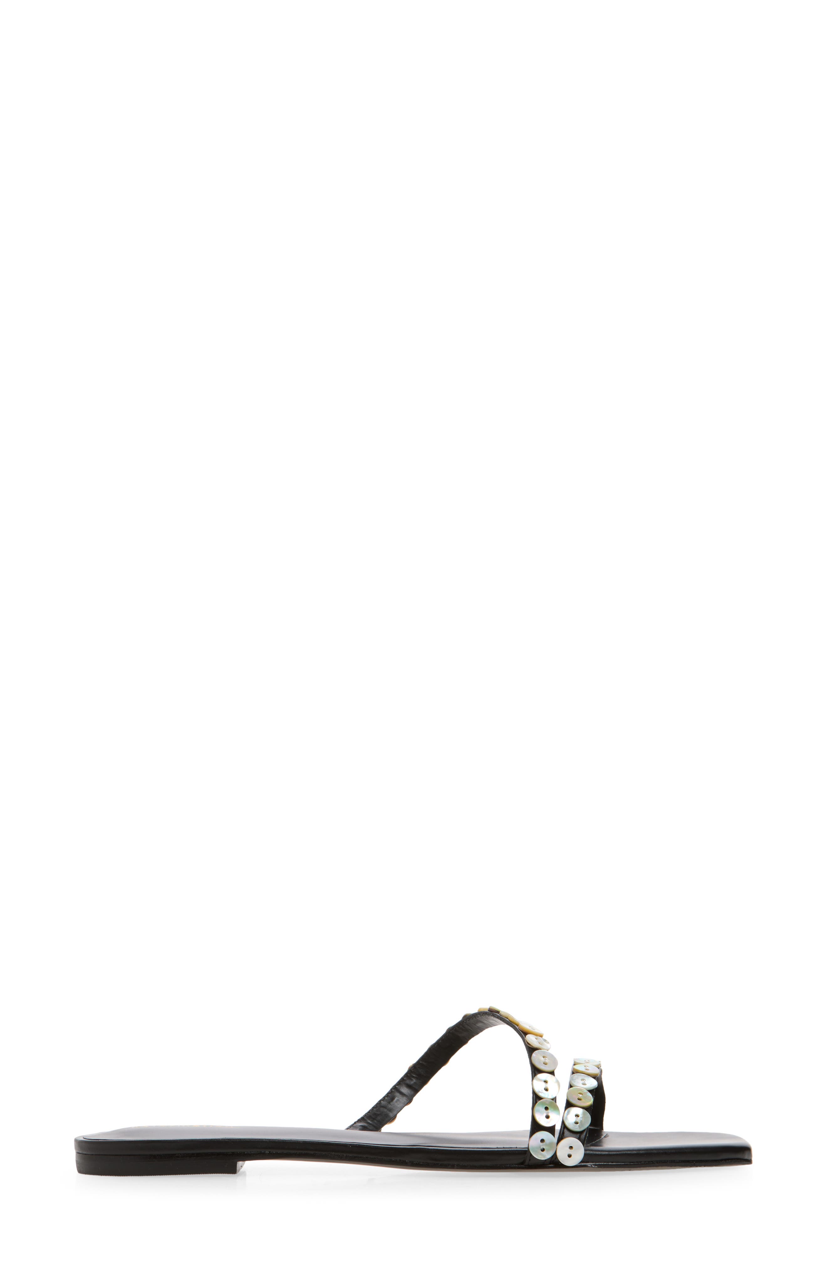 Reformation Shoshana Slide Sandal, Alternate, color, Black Leather Shell Buttons