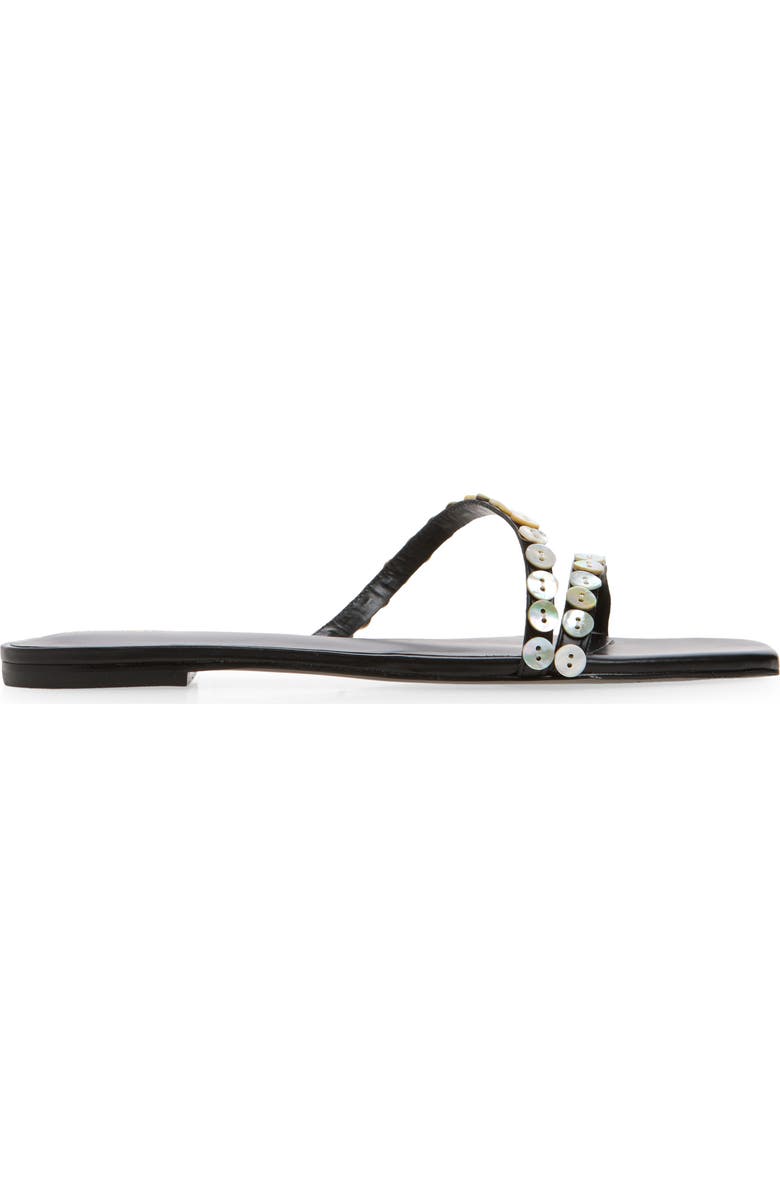 Reformation Shoshana Slide Sandal, Alternate, color, Black Leather Shell Buttons