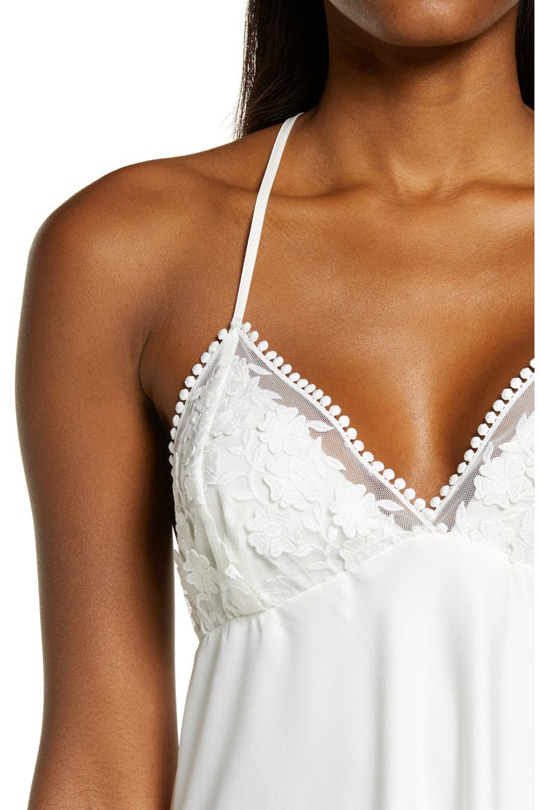 Kylie Charm Satin Chemise, Alternate, color, IVORY