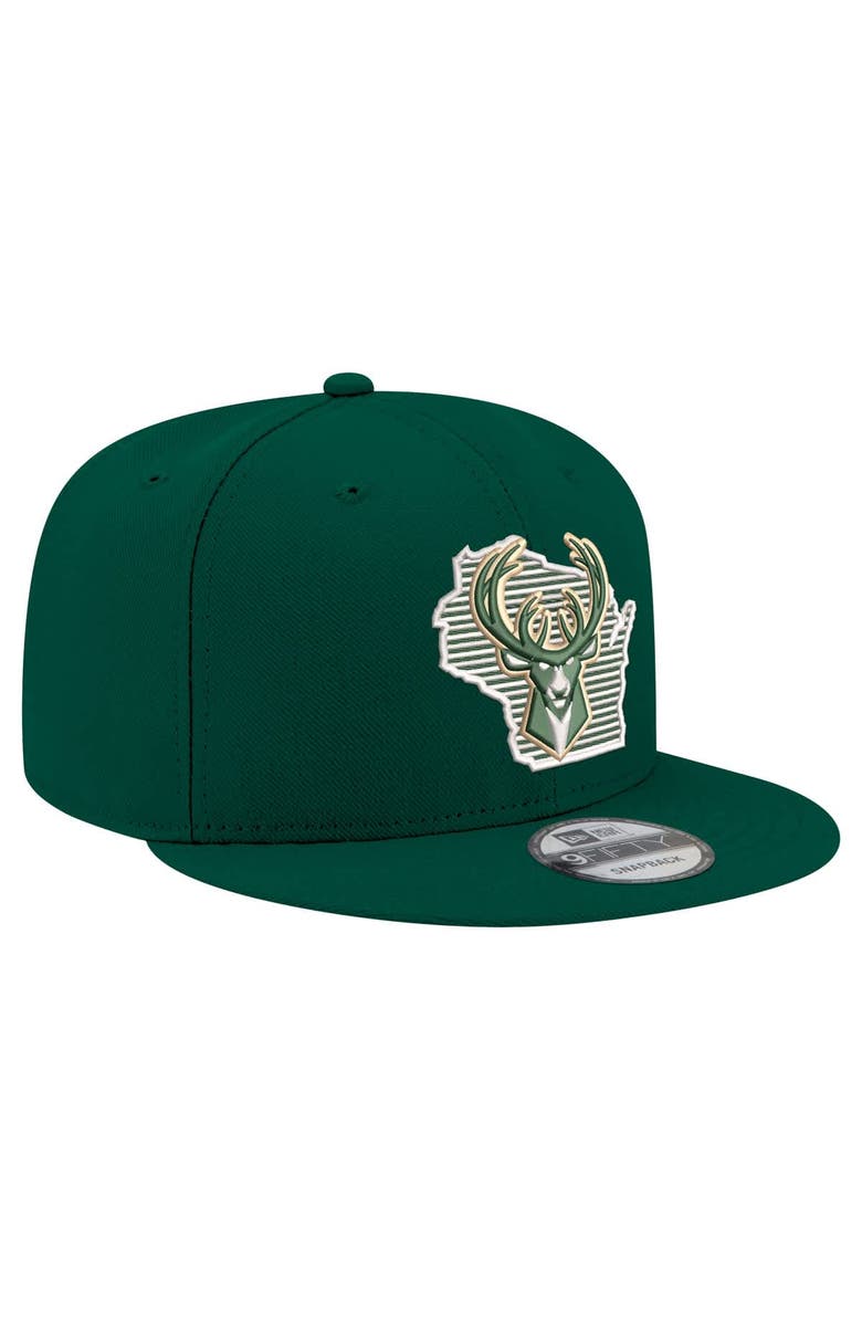 New Era Men's New Era Hunter Green Milwaukee Bucks State Pride 9FIFTY Snapback Hat, Alternate, color, 