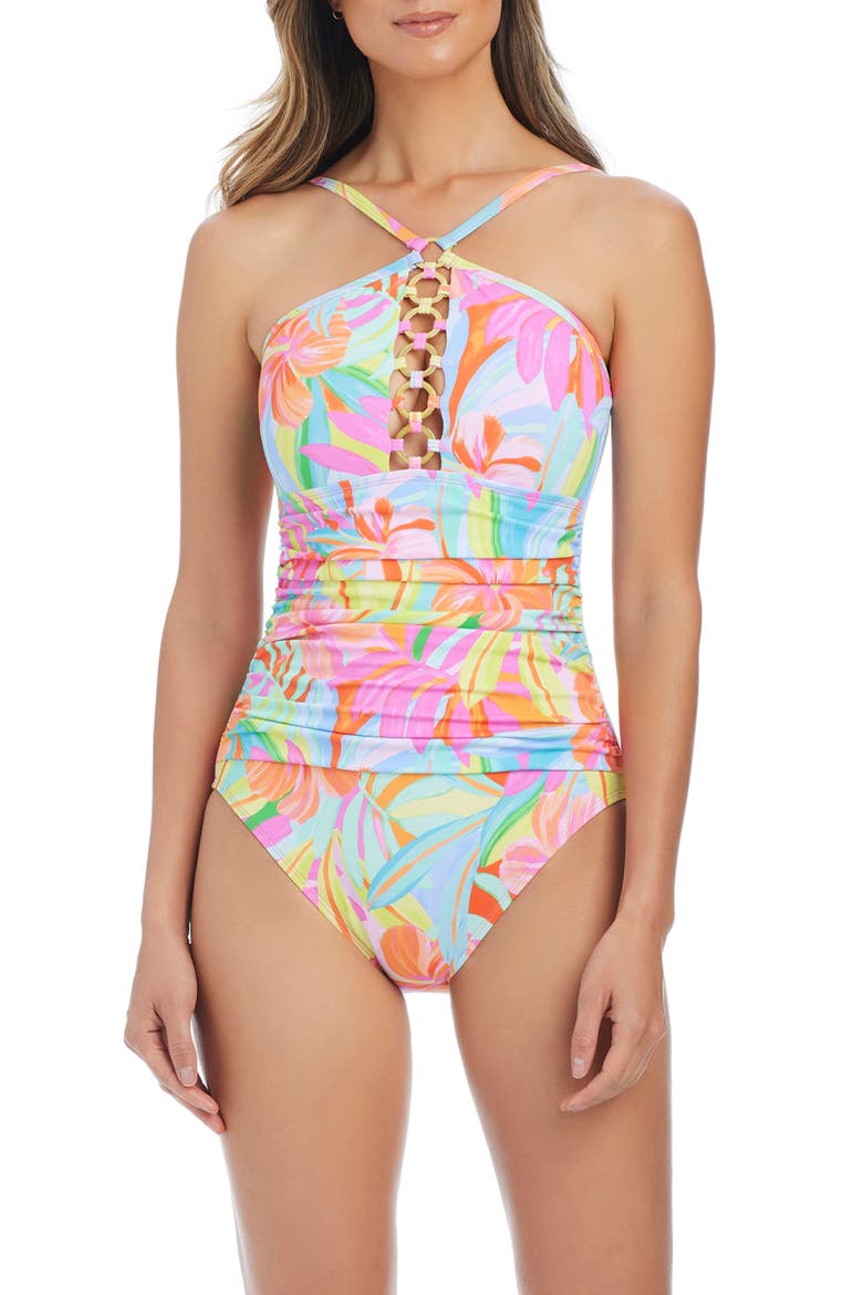 O-Ring One-Piece Swimsuit, Main, color, MULTI