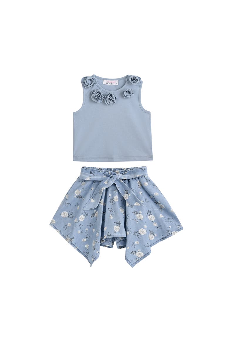 Floral Bow Short Set, Main, color, Blue