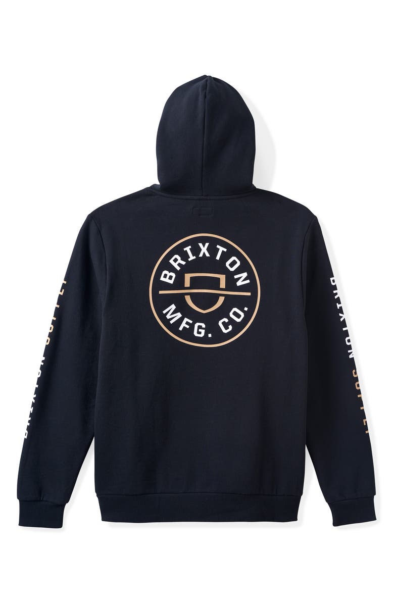 Brixton Crest Logo Pullover Hoodie, Alternate, color, Black/ Sand/ White
