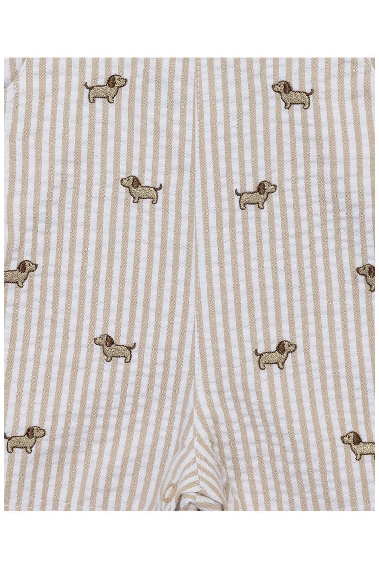 Puppies Cotton Polo & Seersucker Overalls Set, Alternate, color, TAN