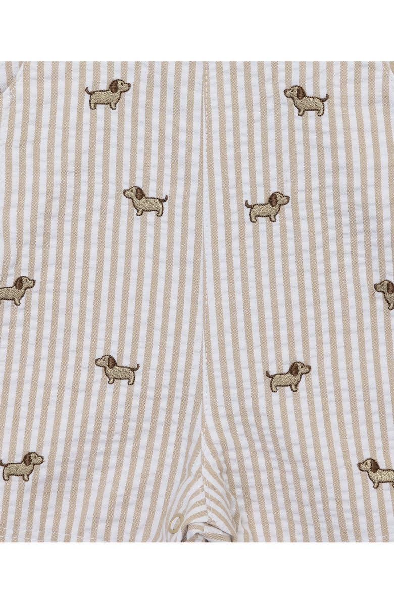 Little Me Puppies Cotton Polo & Seersucker Overalls Set, Alternate, color,