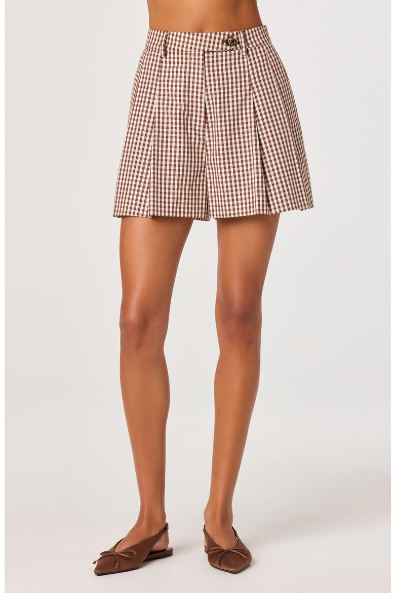 Preston Gingham Pleated Cotton Shorts, Alternate, color, BROWN CHECKER