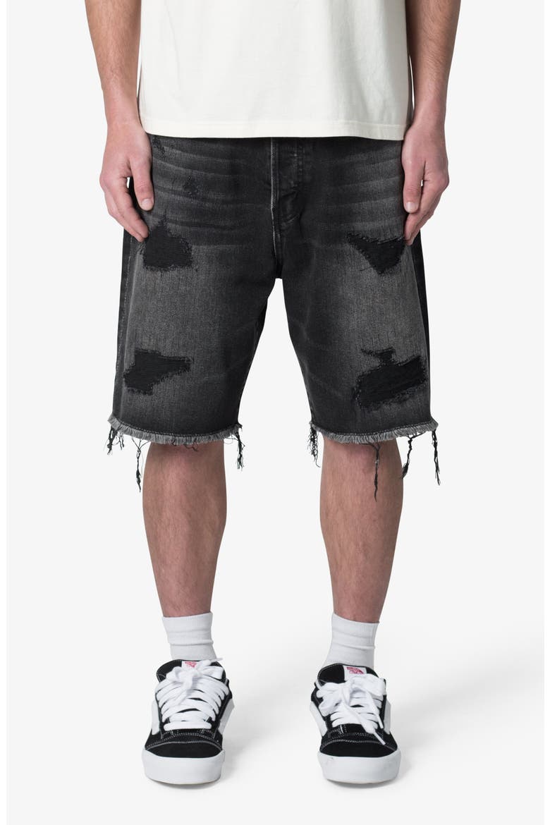 Elongated Ripped Denim Shorts, Main, color, WASHED BLACK