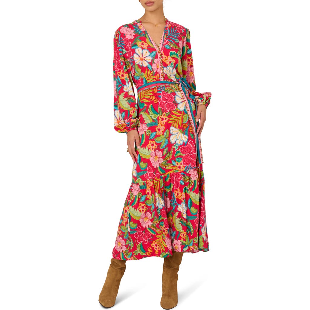 Adrianna Papell Print Long Sleeve Maxi Dress In Multi