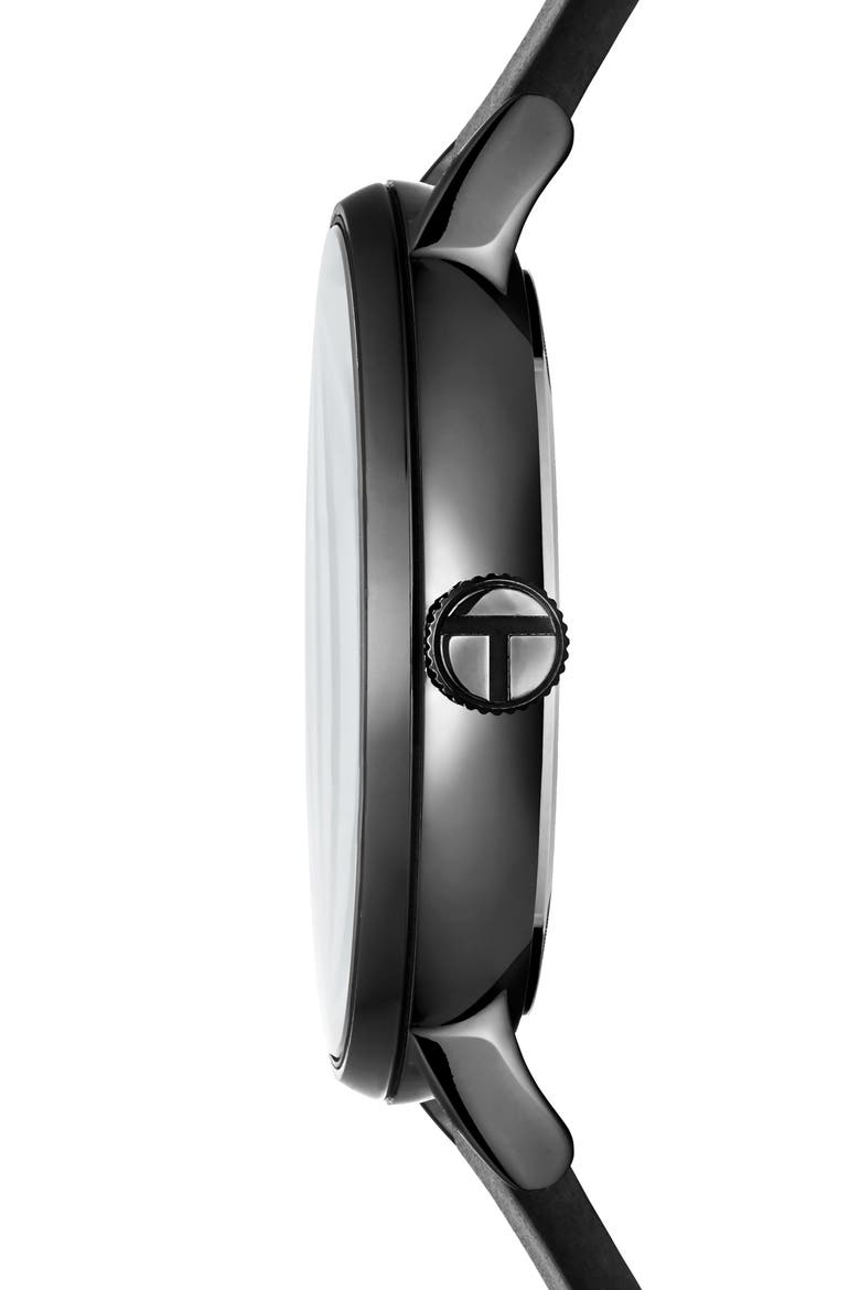 Glossop Leather Strap Watch, 41mm, Alternate, color, BLACK