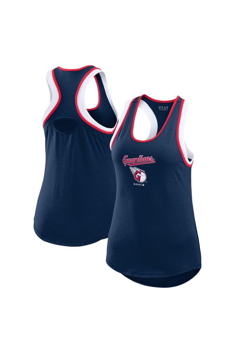 Women's WEAR by Erin Andrews Navy Cleveland Guardians Colorblock Racerback Tank Top, Main, color, Navy
