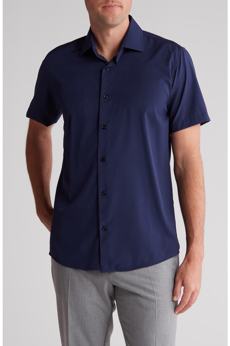 Slim Fit Performance Short Sleeve Button-Up Shirt, Main, color, NAVY