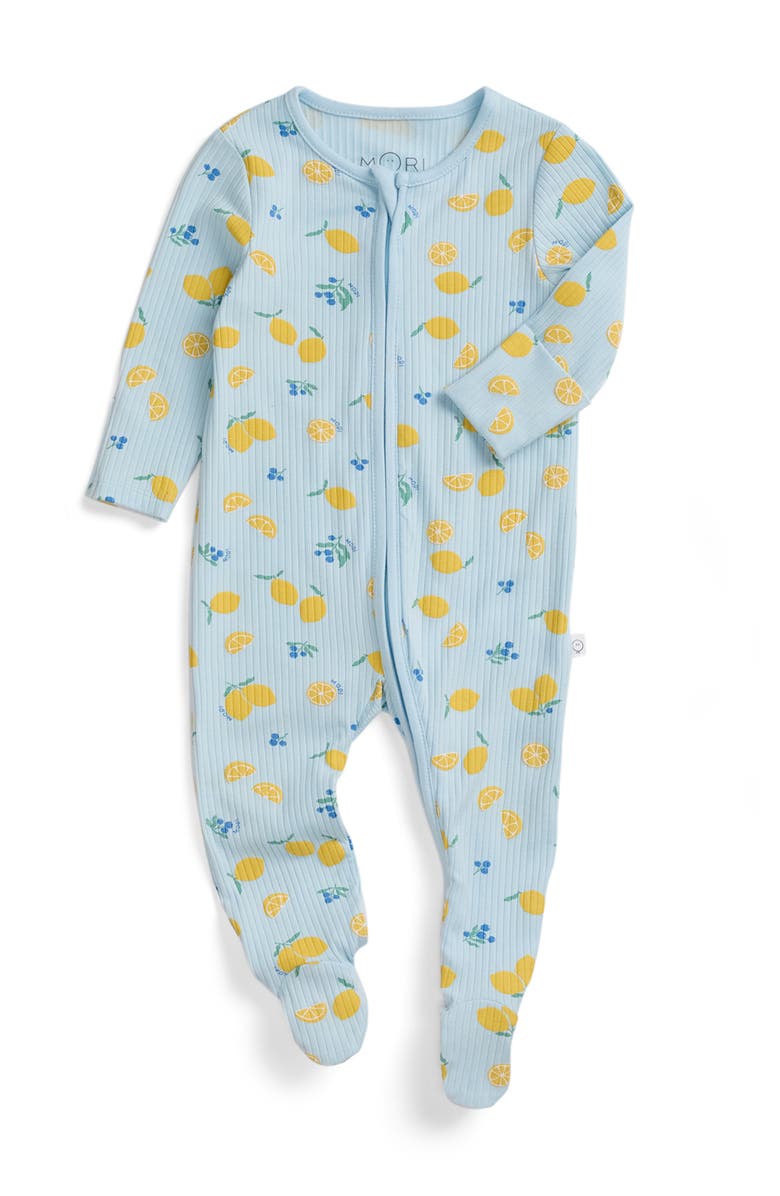 MORI Ribbed Two Way Zip-Up Sleepsuit, Main, color, Citrus & Omphalodes