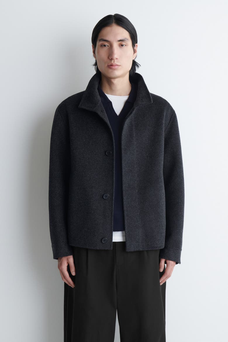 Double-Faced Wool Mock-Neck Jacket, Alternate, color, CHARCOAL MÉLANGE