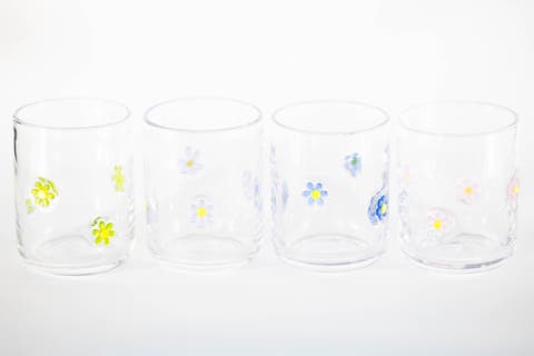 Assorted Flowers Icon Glasses, Set of 4