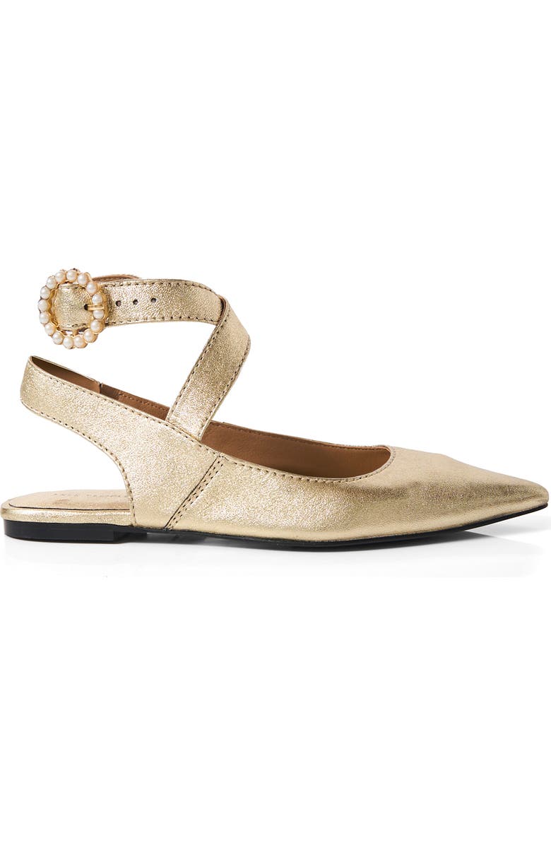 Free People Parisa Ankle Strap Pointed Toe Flat, Alternate, color, Champagne Metallic