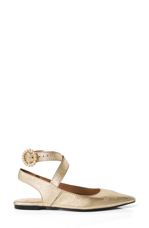 Free People Parisa Ankle Strap Pointed Toe Flat In Champagne Metallic