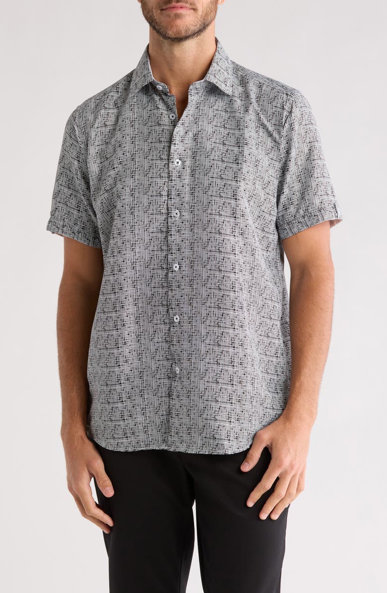 T.R. PREMIUM Geo Print Short Sleeve Button-Up Shirt, Main, color,