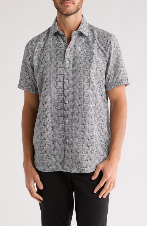 Geo Print Short Sleeve Button-Up Shirt