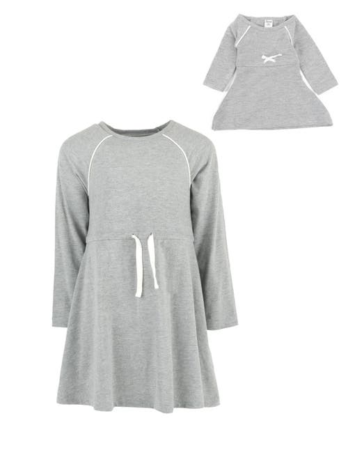 Leveret Girls Bow Tie Dress With Matching Doll Dress In Gray