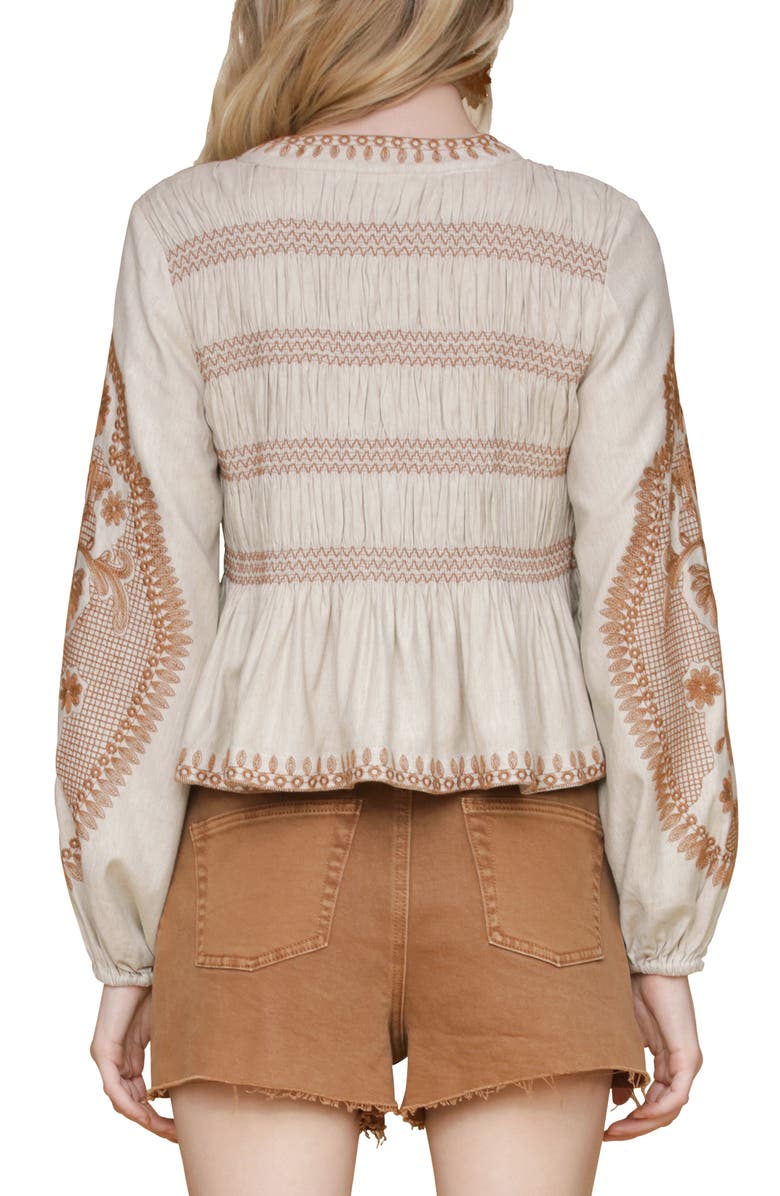 Avec Les Filles Embroidered Peplum Top, Alternate, color, Ecru-Terracota