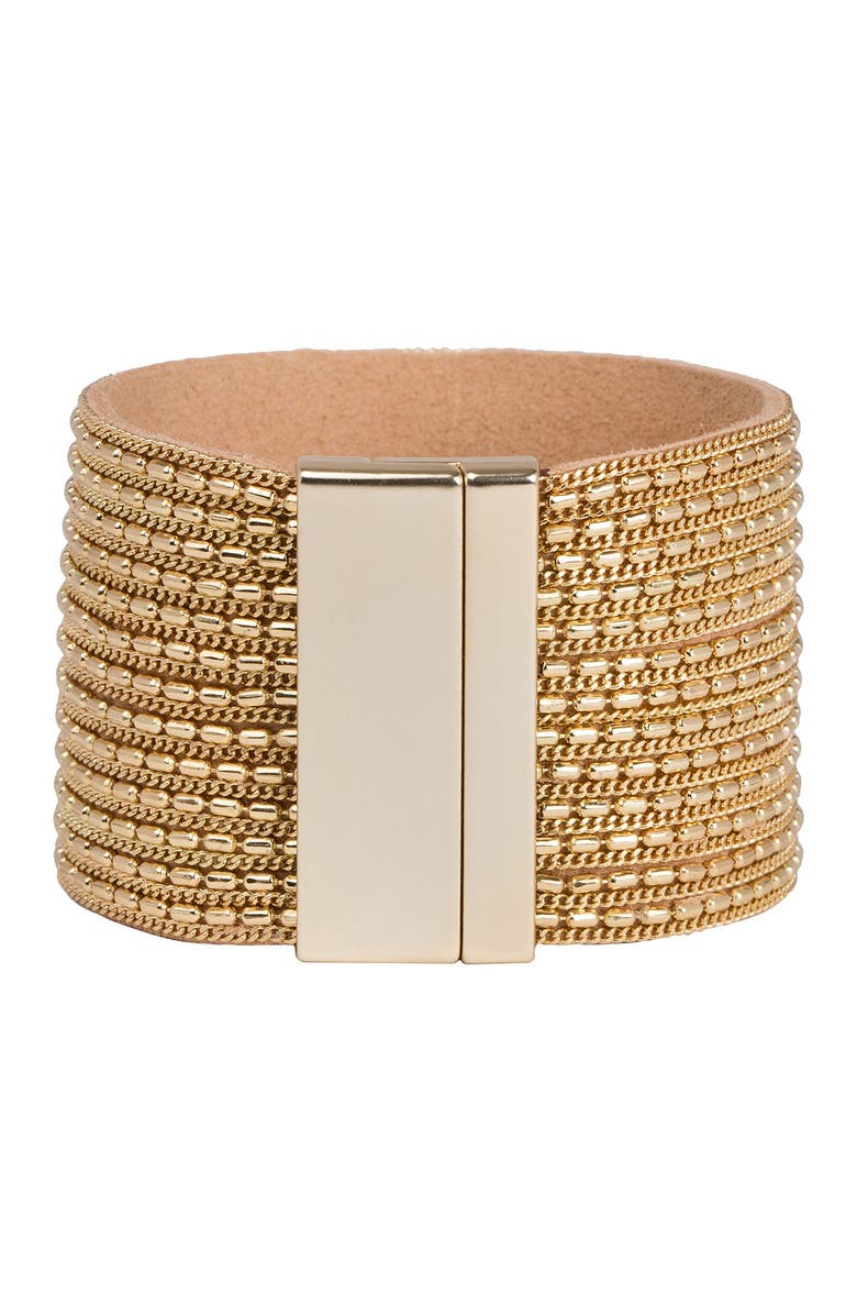 SAACHI Rock n' Roll Chain & Leather Cuff Bracelet, Alternate, color, Gold