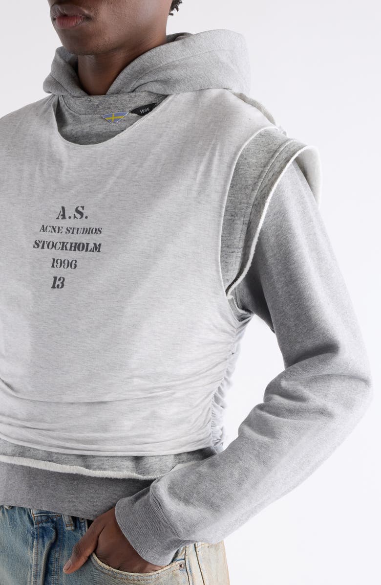 Acne Studios Frederico Stencil Logo Layered Hooded Sweatshirt, Alternate, color, Grey Melange