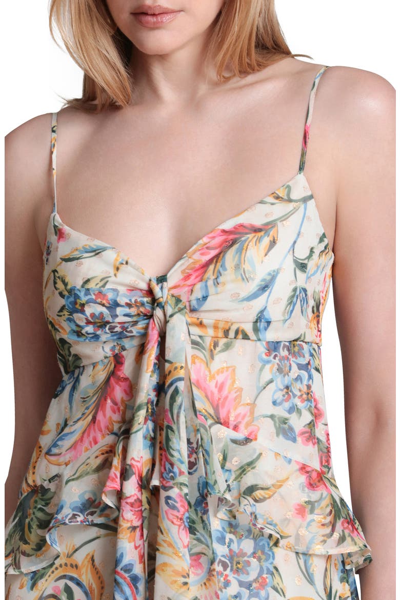Tie Front Ruffle Maxi Dress, Alternate, color, ANTOINETTE DAMASK