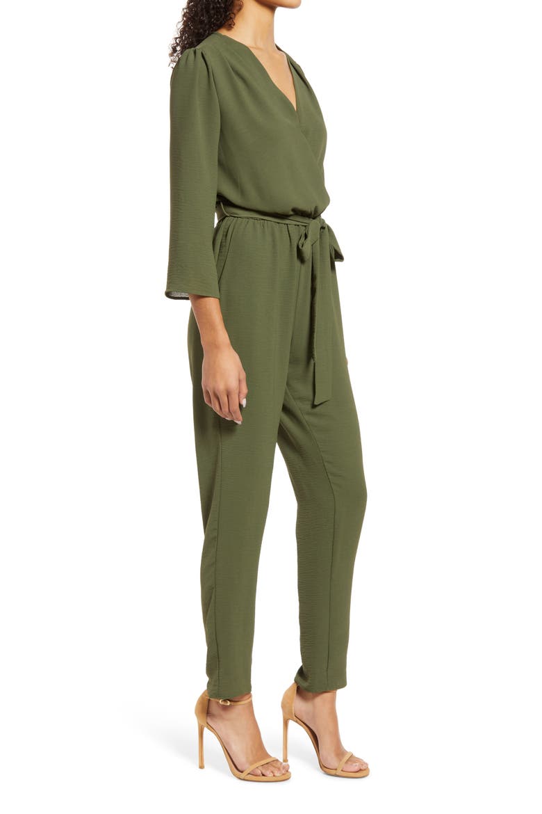 Long Sleeve Belted Jumpsuit, Alternate, color, OLIVE