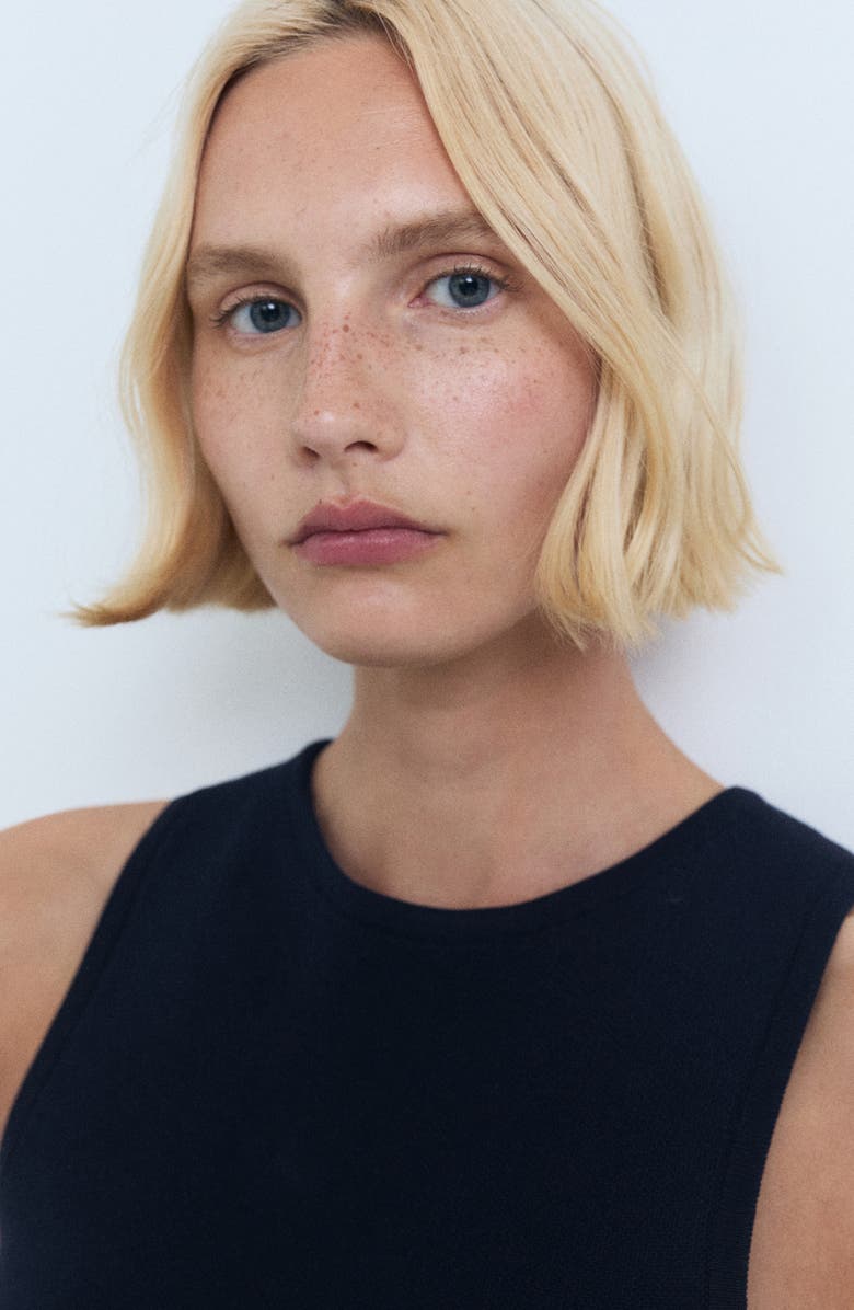 MANGO Sleeveless Knit Shift Dress, Alternate, color, Navy