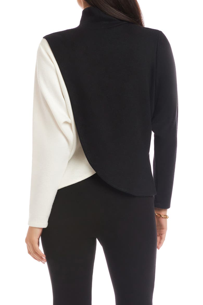 Colorblock Turtleneck Crossover Hem Knit Top, Alternate, color, BLACK/ IVORY