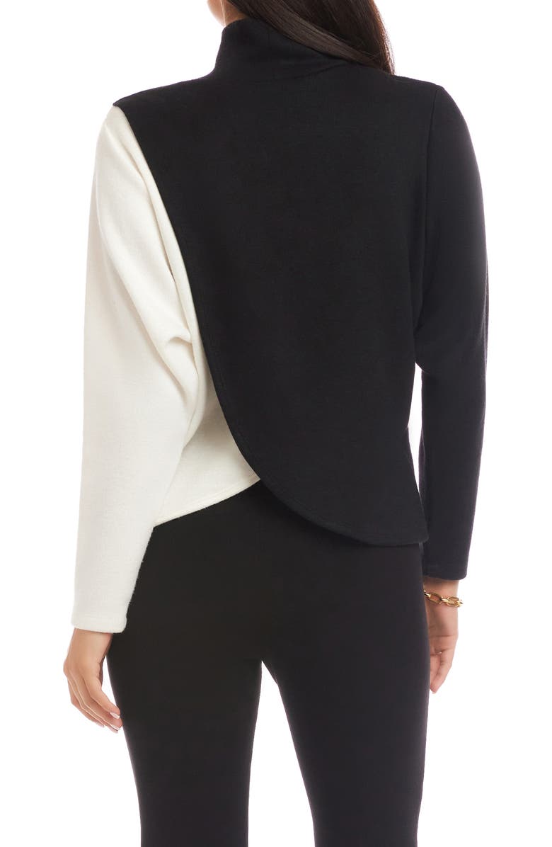 Karen Kane Colorblock Turtleneck Crossover Hem Knit Top, Alternate, color, Black/ Ivory