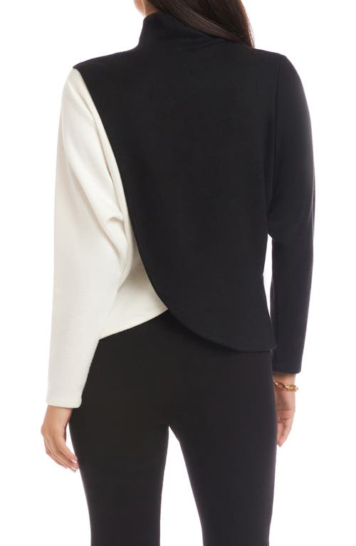Karen Kane Colorblock Turtleneck Crossover Hem Knit Top In Black