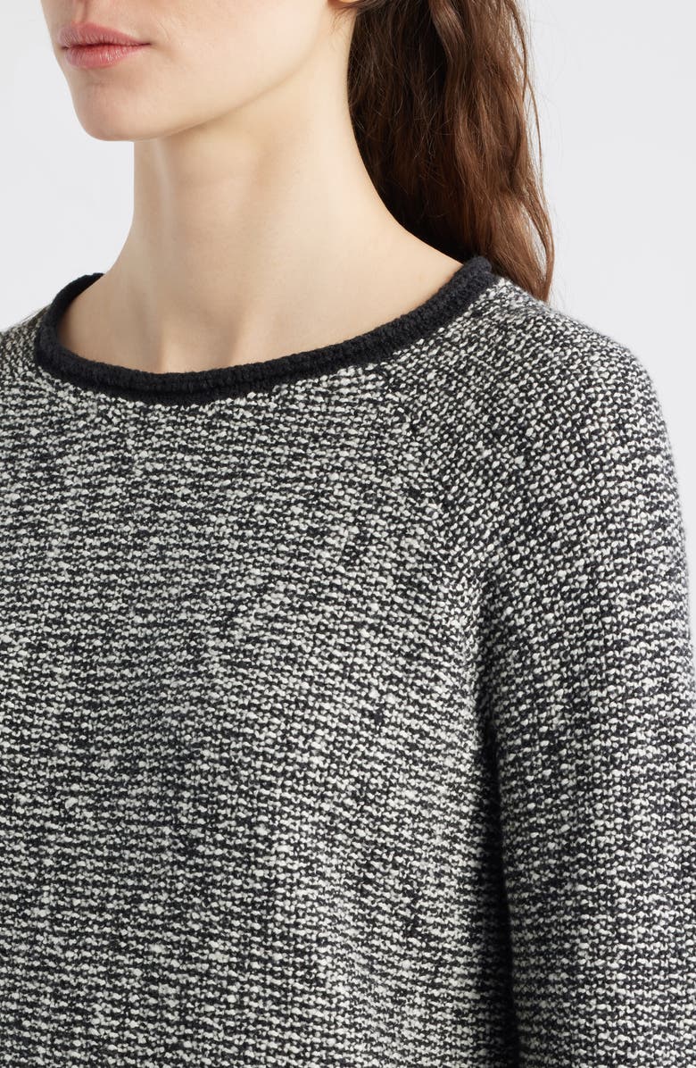 Eileen Fisher Jewel Neck Marled Knit Sweater, Alternate, color, Black/ Soft White