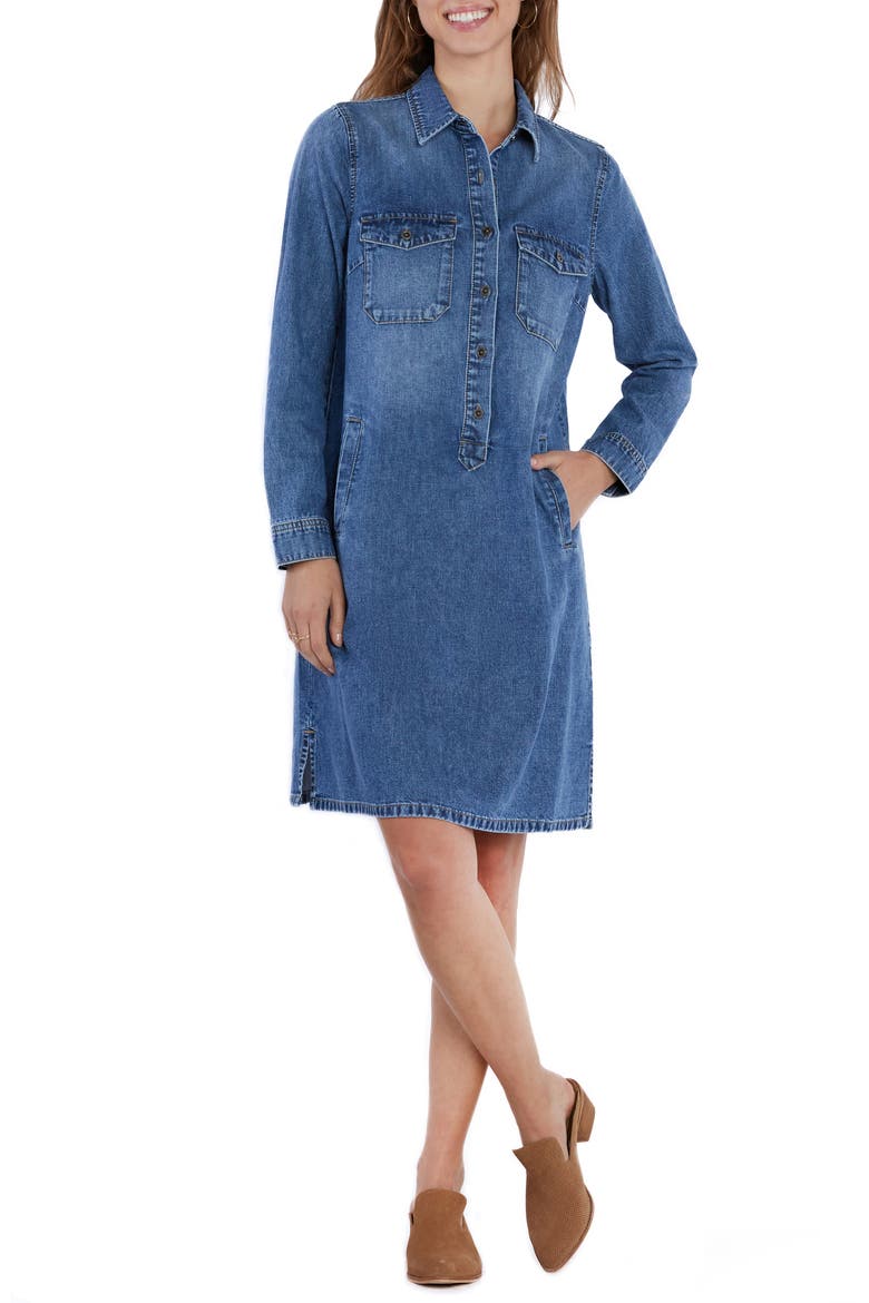 Long Sleeve Denim Shift Dress, Main, color, LOVED BLUE