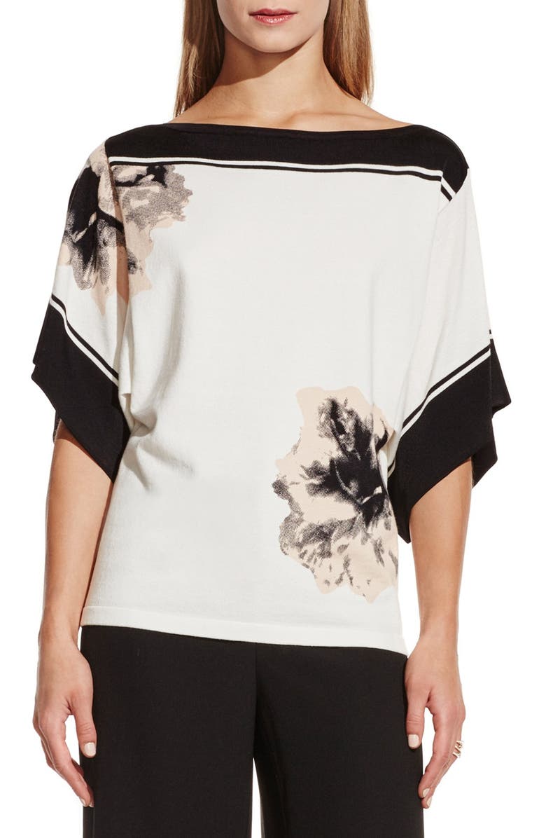 Vince Camuto Boatneck Placed Floral Print Sweater, Main, color, 