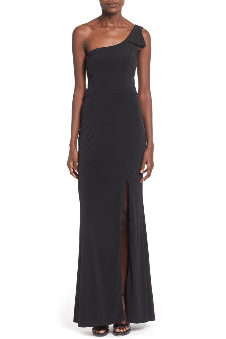 'Kelly' One-Shoulder Gown, Main, color, BLACK