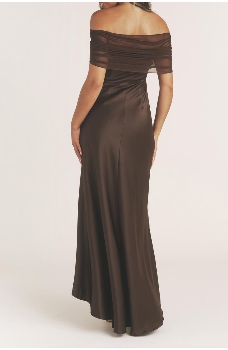 Six Stories Bardot Detail Satin Midaxi Dress, Alternate, color, 